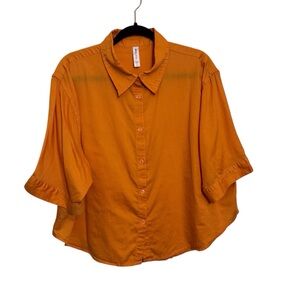 Athleta Small Orange Organic Cotton Dream Sleep Button Up Shirt Top Oversized